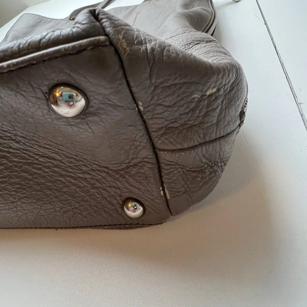 FURLA Large Open Top Expandable Side Zip Tote Shopper Taupe Leather 14